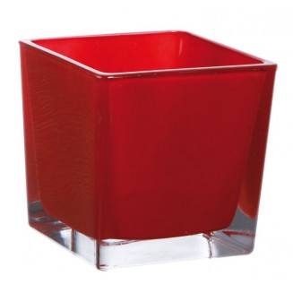 Cube en verre rouge 8x8 cm